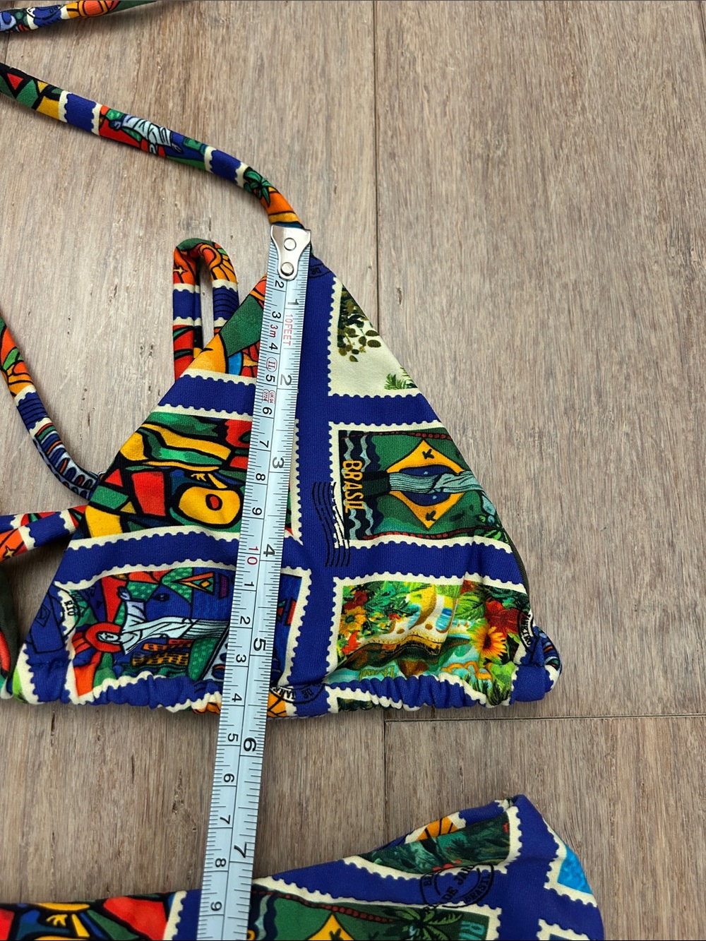 Colorful Patchwork Triangle Bikini Set - Blue Multi - Picture 11 of 11